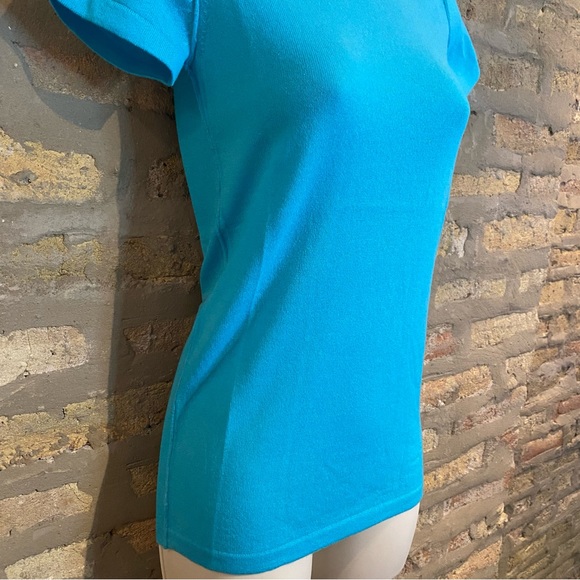 100% CASHMERE TURQUOISE KNIT SWEATER T SHIRT - Picture 6 of 8